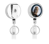 Owl Moonlight Retractable Work Badge Holder Keychain Badge Reel 24.4" Cord & 360° Swivel Alligator Clip Heavy Duty Id Name Tag Holder for Nurses Doctors Teachers Office Workers