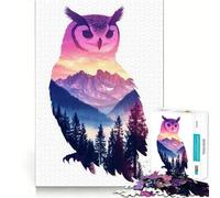 Owl Mountain Landscape Jigsaw Puzzle 1000 Piece for Teenagers Mind Skill Toy Peaceful Fun Design Assembly Unique Gift (38x26cm)