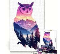 Owl Mountain Landscape Jigsaw Puzzle 1000 Piece for Teenagers Mind Skill Toy Peaceful Fun Design Assembly Unique Gift (38x26cm)