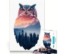 Owl Mountain Landscape Jigsaw Puzzles for Adults 1000 Pieces Brain Workout Toy Relaxing Fun Art Assembly (50x75cm)