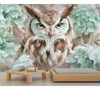 Owl Mural Flower Wall Mural Wallpaper Light Green and White Cluster Floral Wallpaper Nature Wall Paper for Girls Bedroom Murals Living Room Sofa Large TV Background Paintings Poster 500X350cm