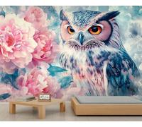 Owl Murals Pastel Flower Wallpaper Nature Wallpaper for Girls Animal Wall Paper for Girls Bedroom Living Room TV Backdrop Decoration Mural Poster 390X260cm