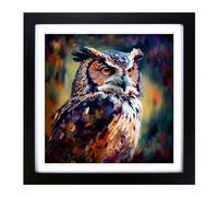 Owl Neo Impressionism Framed Wall Art Print 18x18 Inch Black