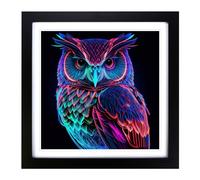 Owl Neon Art Framed Wall Art Print 18x18 Inch Black