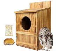 Owl Nesting Box - Carbonized Cedar Nesting Shelter with Water & Bait Dish, Shavings Included, Outdoor Home for Barn, Screech & Saw-Whet Owls, Easy Assembly Required,14.5"x9"x7.5"