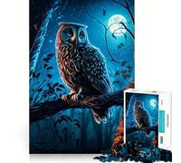 Owl Night Moon Jigsaw Puzzles for Adults 1000 Pieces Fine Logic Toy Casual Relax Neat Edge Fine Art Piece (38x52cm)