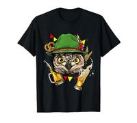 Owl Oktoberfest Lederhosen Costume German Beer Fest Value Graphic T-Shirt, Men, Black, XL