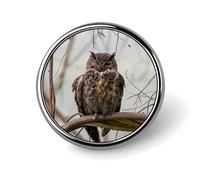 Owl on A Branch Lapel Pins Metal Pin Badge Personalized Pinback Button Badges Classic Round Badge Recognition Enamel Lapel Pin for Jackets, Backpacks, Bags