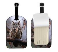 Owl on a Branch Leather Luggage Tag - Personalized PU Leather Travel Bag ID Tag, Double-Sided Design, Privacy Protection, Ideal Travel Accessory