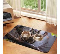 Owl On A Branch Pet Feeding Mat Absorbent Pu Leather Dog Cat Food Mats Contain Spills Protects Floors, Anti-Slip Rubber Backing Dog Bowl Mats Easy Clean Pet Placemats 30x45cm