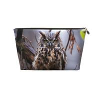 Owl on a Branch Portable Leather Travel Cosmetic Bag, Toiletry Bag, Waterproof Storage Bag