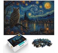 Owl on a wall under starry night Jigsaw Puzzle for Adults, 1000 Piece