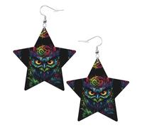 Owl On Black Background Prints Leather Star-Shaped Earrings Lightweight And Stylish Accessories For Parties Dances And Everyday Life.
