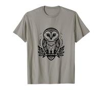 Owl On Branch Black Line Art T-Shirt