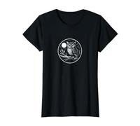 Owl on Branch with Full Moon Value Graphic T-Shirt, Women, Black, XS