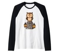 Owl on Gravestone with Lanterns Raglan Baseball Tee