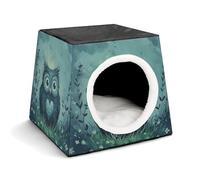 Owl on Meadow Cat Bed for Indoor Cats - Foldable Cat & Dog House with Removable Cozy Cushion, Waterproof Oxford Washable Pet House for Small Pets 13.8" X 13.8" X 11.8"