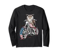 Owl On Motorcycle with American Flag Long Sleeve T-Shirt