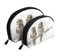 Owl on The Tree Branch Portable Shell Cosmetic Bag Set - Travel Makeup Organiser with Zipper & Inner Compartments