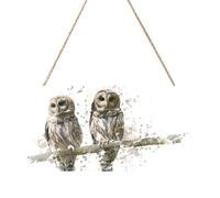 Owl on The Tree Branch Rectangular MDF Wood Plaque Wall Art with Full Print and Hanging Rope for Home Wall Decor, Farmhouse Sign for Door, Window or Wall (Multiple Sizes)