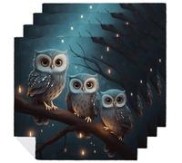 Owl on Tree Cloth Napkin 4 PCS Table Dinner Napkins Washable & Reusable Cloth Napkins Washable Tablecloth for Party, Wedding, Lunch, Dinners, Banquet, Christmas