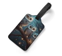 Owl on Tree Luggage Tag for Suitcase - PU Leather Suitcase Tags with Name ID Card & Adjustable Strap, Durable Scratch-Resistant Travel Bag Tag for Backpacks Gym Bags