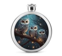 Owl on Tree Whiskey Flasks, Small Portable Travel Liquor Flask, Stainless Steel Leak Proof Flask for Wedding Party, Groomsman, Bridesmaid Gift- 5oz
