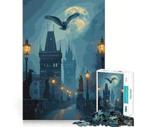 Owl over Prague Charles Bridge at Night 1000 Piece Jigsaw Puzzles for Adults Jigsaw Enhance Memory Gentle Leisure Firm Cut (50x75cm)