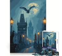 Owl over Prague Charles Bridge at Night 1000 Piece Jigsaw Puzzles for Adults Jigsaw Enhance Memory Gentle Leisure Firm Cut (50x75cm)
