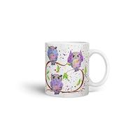 Owl Owls See Hear Speak no Evil Bird Animals Watercolour Art Coloured Mug Cup Gift Birthday Work Office Tea Coffee (White)