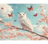 Owl Paint by Numbers Cherry Blossoms Painting by Numbers for Adults Beginner DIY Digital Painting Hobbies for Adults Women with 3 Brush and Acrylic Paints Kit for Home Decor 36x28inch -yym25012J1