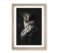 Owl Paint Splash Modern Framed Wall Art Print, Ready to Hang Picture for Living Room Bedroom Home Office Décor, Oak A4 (34 x 25 cm)