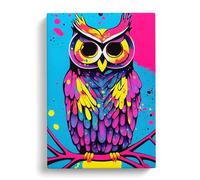 Owl Paint Splash No.6 Abstract Teal, Pink, Blue Canvas Print for Living Room Bedroom Home Office Décor, Wall Art Picture Ready to Hang, 30x20 Inch (76x50 cm)