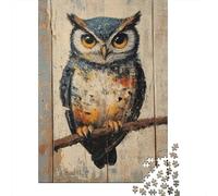 Owl Painting on Wood Panel Simple Bird Wall Art 1000 Pieces Puzzle, Animal Jigsaw Puzzle for Adults, Gift for Nature And Puzzle Lovers, 70x50cm/1000pcs