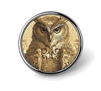 Owl Pattern Badges Circle with Button Design, Personalized Picture Pin Brooches, Round Badge Holders for Decorate Hat Shirt Clothing Bag Accessories