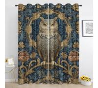 Owl Pattern Blackout Curtains for Bedroom, Vintage Botanical Floral Short Curtain 54 Inch Drop 2 Panels, William Morris Curtain for Living Room, Window Curtains with Eyelet uA793