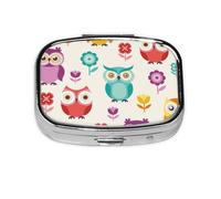 Owl Pattern,Meta Pill Box 2 Compartment Medicine Case,Portable Organizer,Rectangle Meta Portable Organizer Pill Box 257 Compartment Medicine Case