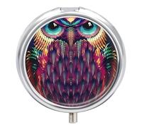 Owl Pattern Pill Box 3 Compartment Small, Personalized Pill Organizer with Mirror, Portable Pill Case for Pocket Or Purse, Round Pill Containe Travel Gifts, Pill Holder