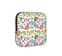 Owl Pattern with Leaves Closed Crossed Eyes Funny Humor Comic Artistic, Sanitary Pad Storage Bag, Pad Holder Bag with Zipper, Change Purse