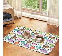 Owl Pattern With Leaves Closed Crossed Eyes Funny Humor Comic Artistic,Waterproof Pet Feeding Mat,Cat Dog Placemats for Food and Water, PU Leather Food Mats,40x60cm
