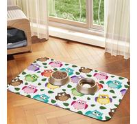 Owl Pattern With Leaves Closed Crossed Eyes Funny Humor Comic Artistic,Waterproof Pet Feeding Mat,PU Leather Placemats for Cat Dog Water Bowl,Food Mats,40x60cm