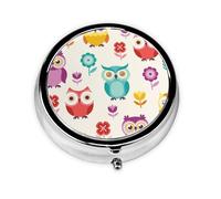 Owl PatternMeta Pill Box 3 Compartment Medicine Case,Portable Organizer