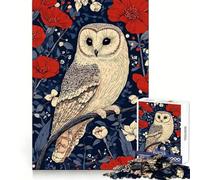 Owl Perched Among Red Flowers 1000 Piece Jigsaw Puzzles for Adults Jigsaw Enhance Memory Gentle Leisure Firm Cut (50x75cm)