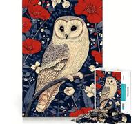 Owl Perched Among Red Flowers 1000 Piece Jigsaw Puzzles for Adults Jigsaw Enhance Memory Gentle Leisure Firm Cut (50x75cm)