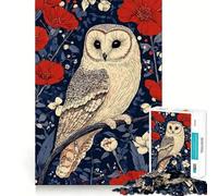Owl Perched Among Red Flowers Hard Jigsaw Puzzle for Adults 1000 Pieces Smart Game Home Enjoy Image Assembly Festive Gift (38x26cm)