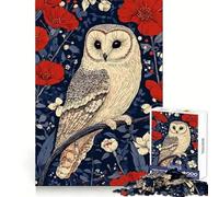 Owl Perched Among Red Flowers Hard Jigsaw Puzzle for Adults 1000 Pieces Smart Game Home Enjoy Image Assembly Festive Gift (38x26cm)