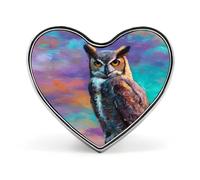 Owl Perched Colorful Sky Badge Pin Brooch Heart Shape Button Aluminum Decor for Backpacks Hats