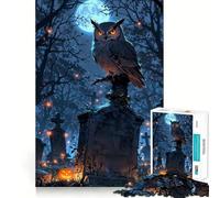 Owl Perched on Tombstone in Graveyard Jigsaw Puzzle for Adults 1000 Pieces Boost Recall Leisure Fun Accurate Edge Lovely Present (38x52cm)