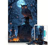 Owl Perched on Tombstone in Graveyard Jigsaw Puzzles for Adults1000 Pieces Recall Upgrade Peaceful Time Tight Cut Santa Wish List (38x26cm)