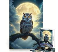 Owl Perched Under Moonlight 1000 Pieces Jigsaws Adults Puzzles Gifts Think Game Leisure Fun Quality Edge Lovely Present (38x52cm)